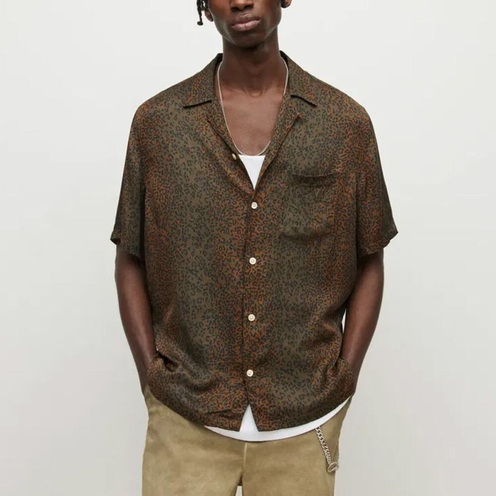 ALLSAINTS Blindspot Animal Print Relaxed Fit Camp Shirt Size S